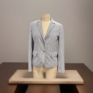 J Crew Women’s Blue And White Striped Blazer Size 2 (Dry Cleaned)